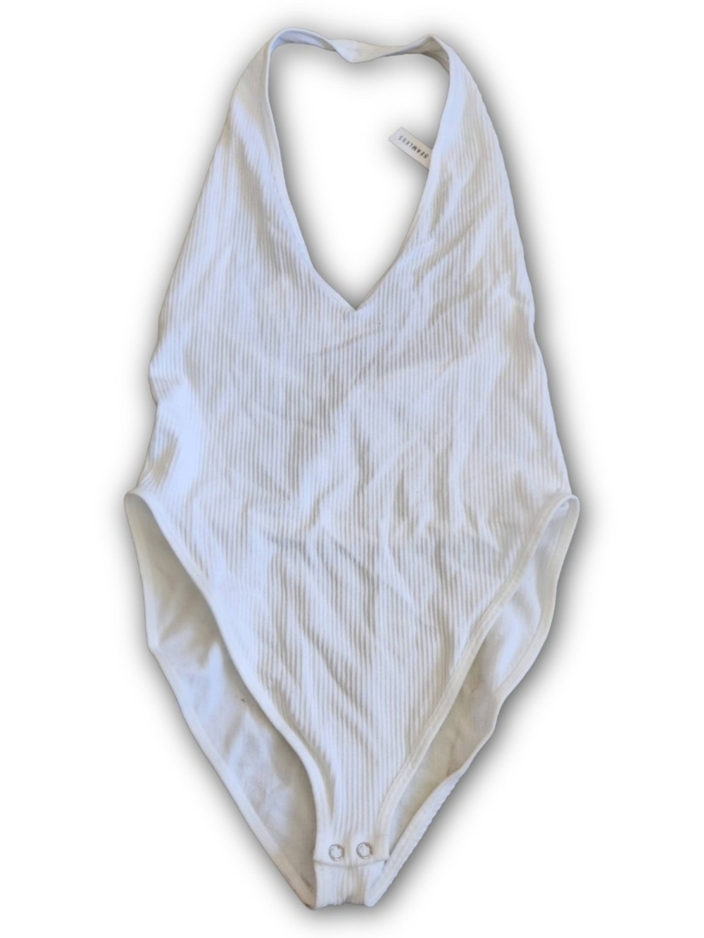 Forever 21 White Ribbed Seamless Halter Bodysuit Onesie Size Small